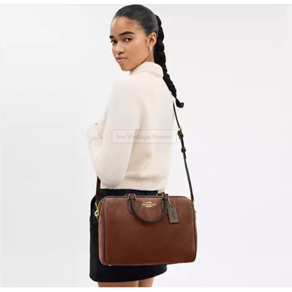 Coach Rowan Large Satchel Bag Crossbody In Suede/Im/Vintage Brown CCC79 NWT - Picture 12 of 12